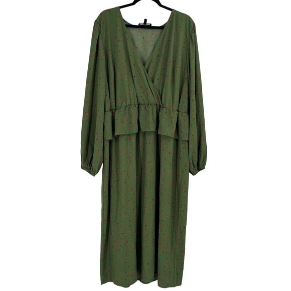 Eloquii Elements MIDI Green Print Long Sleeve Peasant Boho Dress Women’s Plus 22 - Picture 1 of 9